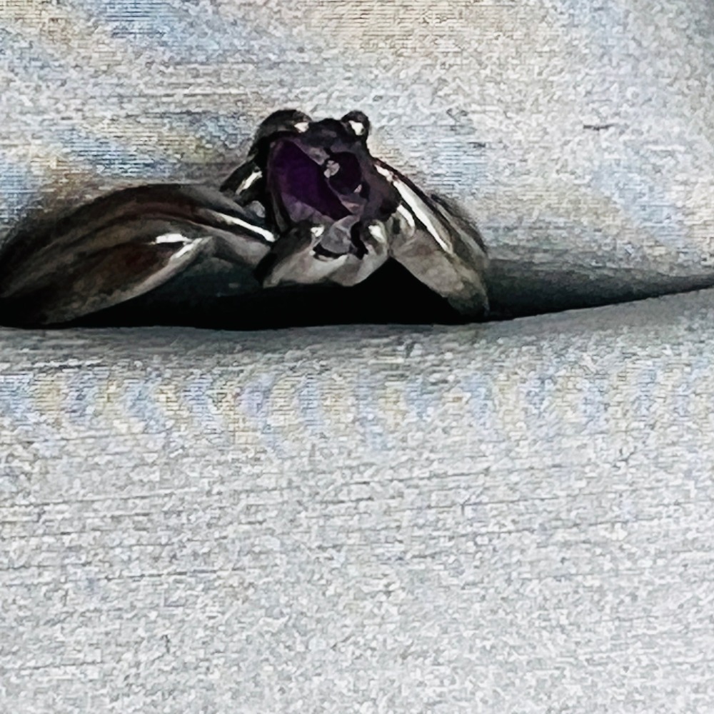Vintage Amethyst Ring Size 7 Sterling Silver Solitaire Minimalist Style